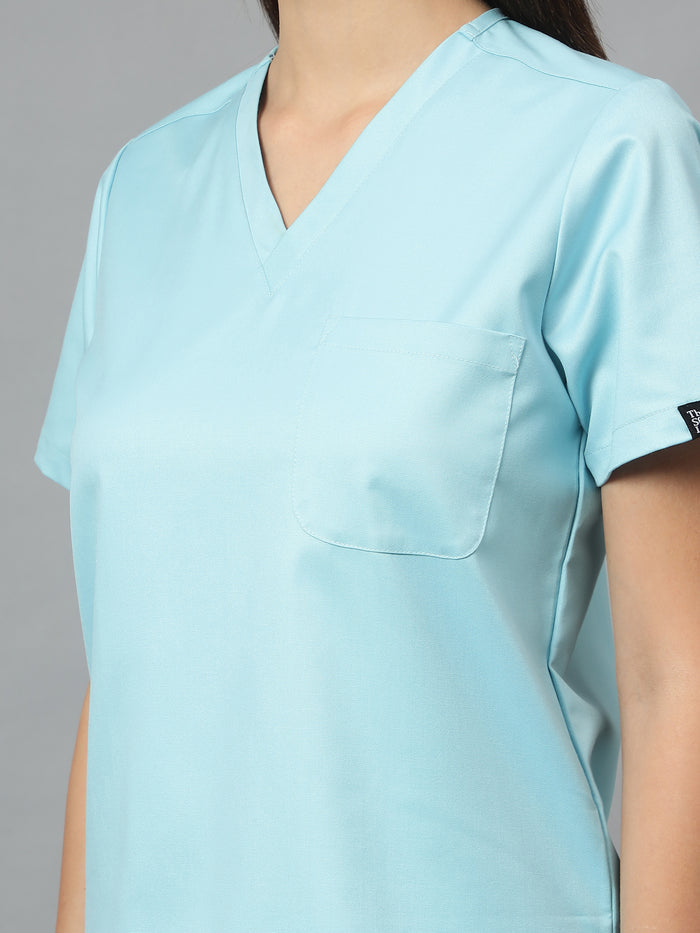 Stretchable (2Way) Women Aqua Blue V-Neck Scrub Top