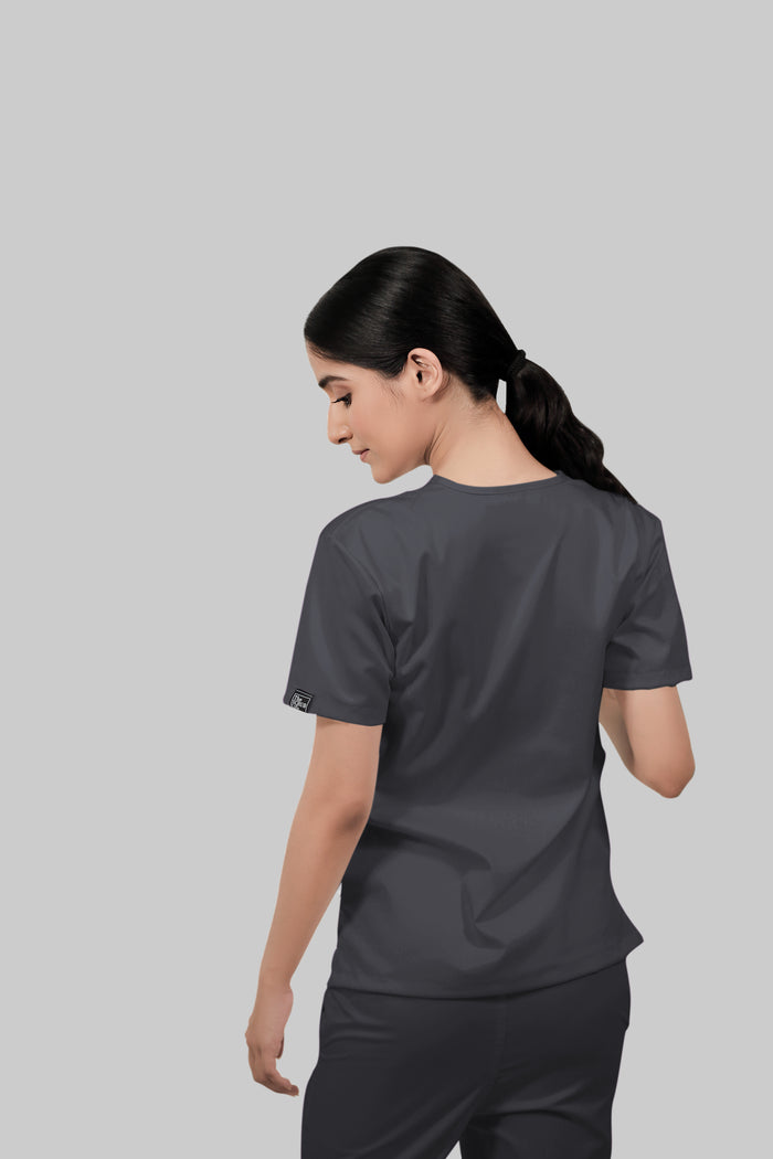 Stretchable (2Way) Women Dark Gray V-Neck Scrub Top