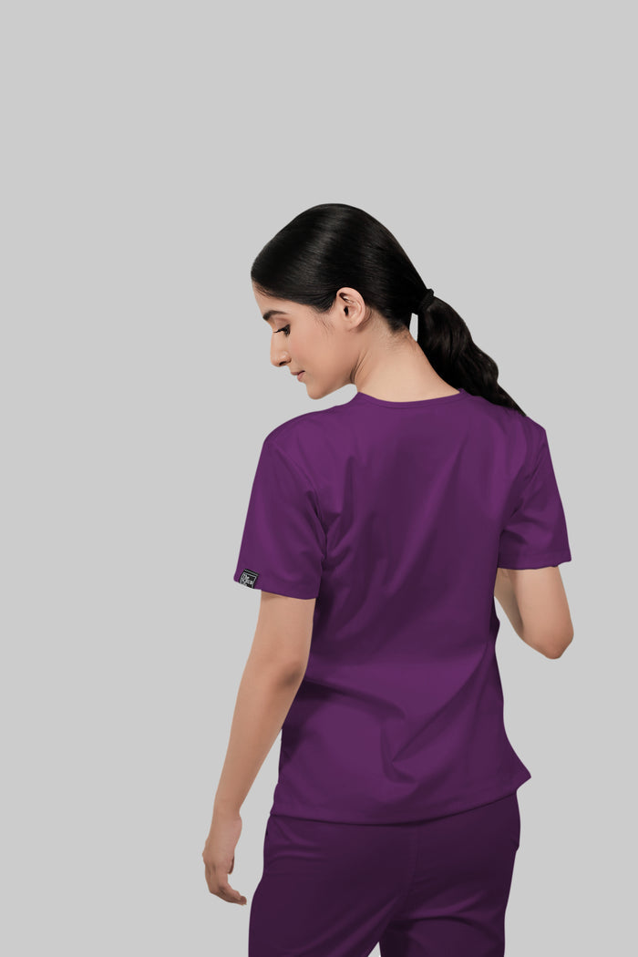 Stretchable (2Way) Women Purple V-Neck Scrub Top