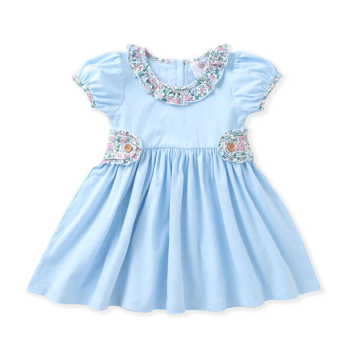 Swoon Baby Blue Dress with Floral Tabs
