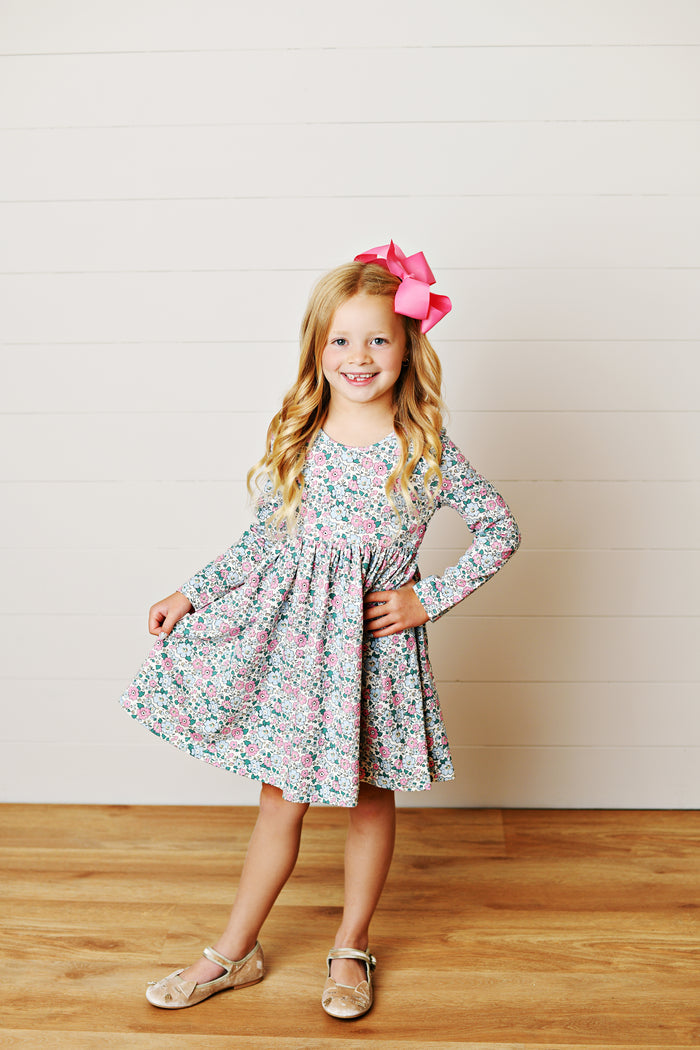Swoon Baby Pink/Aqua Floral Twirl Dress