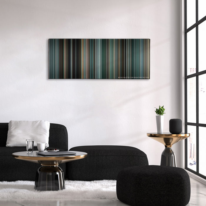 The Town color palette canvas above a black sofa with a gold-topped table