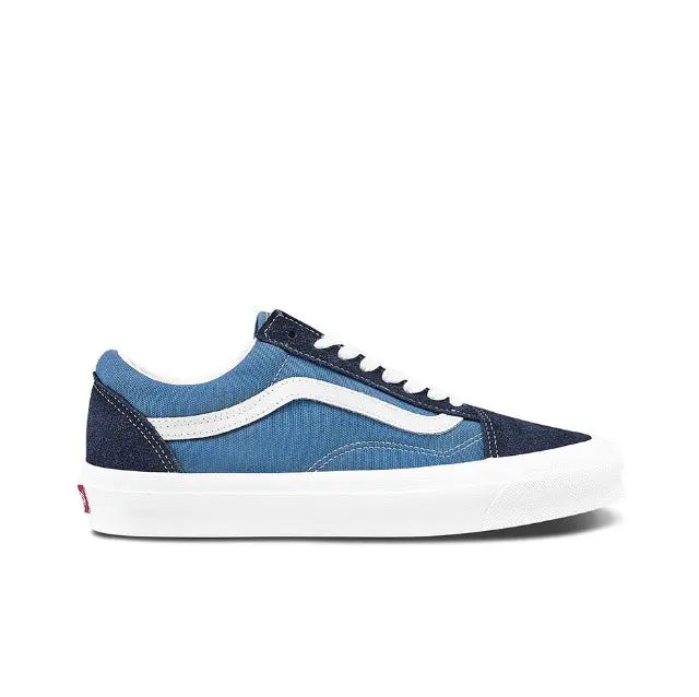 Old Skool Vault low-top sneakers, blue and navy colorblocked with white rubber sole