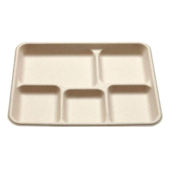 Vegware Nourish 5-Compartment Tray, Natural Molded Fiber | 500/cs