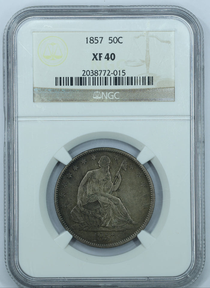 1857 Seated Liberty Silver Half Dollar 50c - NGC XF40