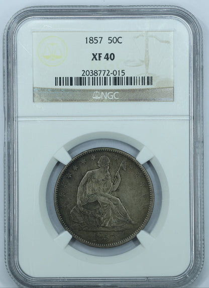 1857 Seated Liberty Silver Half Dollar 50c - NGC XF40