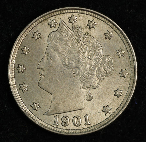 1901 5c Liberty V Nickel Five Cent Coin