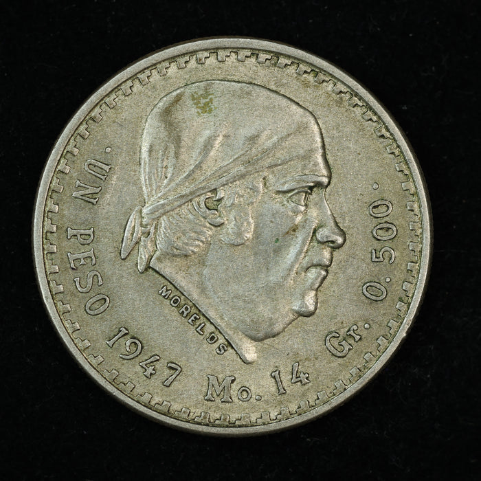 1947 Mexico 1 Peso Silver Coin (.500 purity, 0.225 oz ASW)