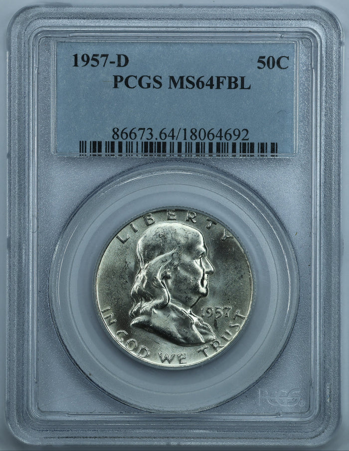1957 D (Denver) Franklin Half Dollar 50c - PCGS MS64 FBL