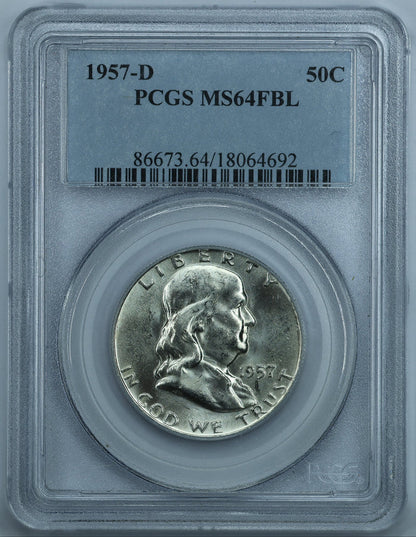 1957 D (Denver) Franklin Half Dollar 50c - PCGS MS64 FBL