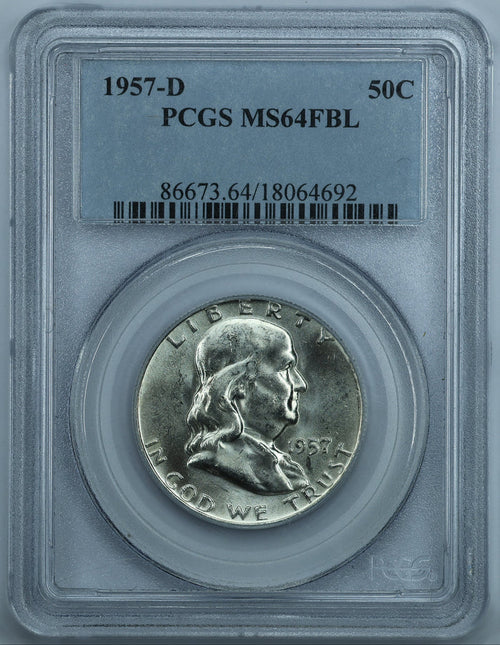1957 D (Denver) Franklin Half Dollar 50c - PCGS MS64 FBL
