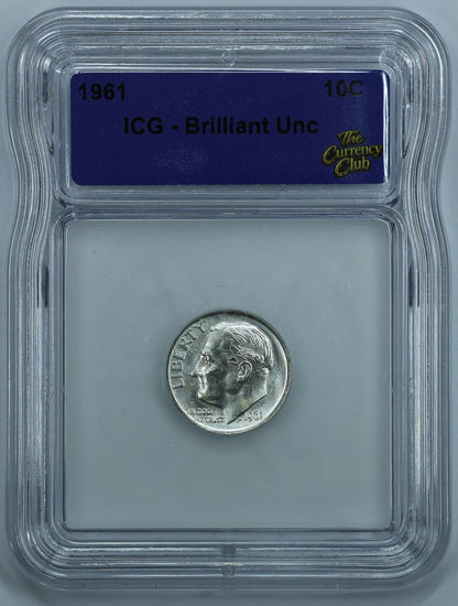 1961 Roosevelt Dime 10c - ICG Brilliant Uncirculated BU