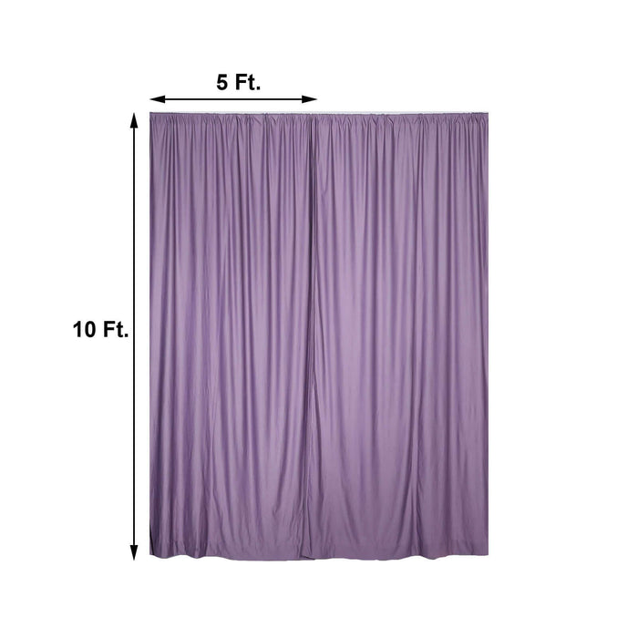 Purple curtain measuring 5 ft by 10 ft on a plain backdrop