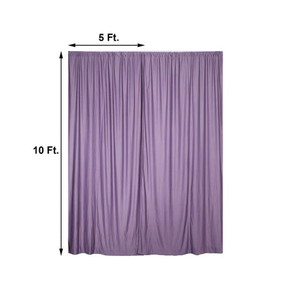 Purple curtain measuring 5 ft by 10 ft on a plain backdrop