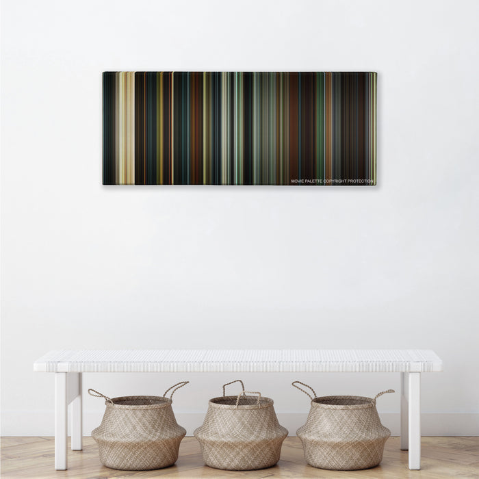 28 Days Later... color palette canvas above a white bench with three woven baskets