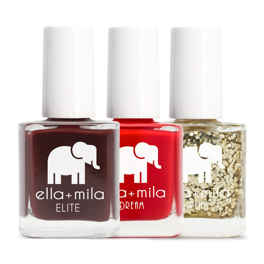 3-pack: Holiday Kiss, Money and gold glitter nail polish bottles – ella+mila
