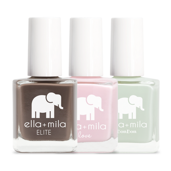 3-pack: London Stuck, Pistache and pink nail polish bottles – ella+mila