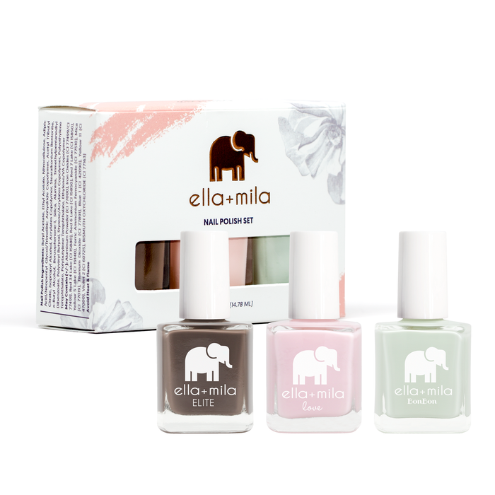 London Stuck and Pistache 3-pack nail polish set with its gift box