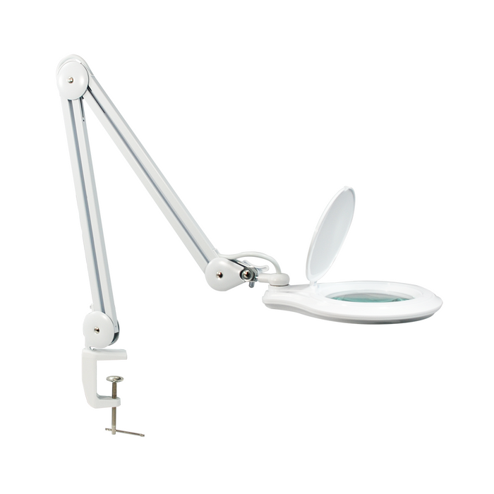 6 Diopter (2.5X) LED Magnifying Lamp with Clamp - 5-inch Glass Lens and Flip Cover