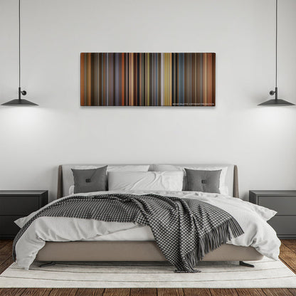 A Beautiful Mind color palette canvas above a bed, between two black pendant lamps