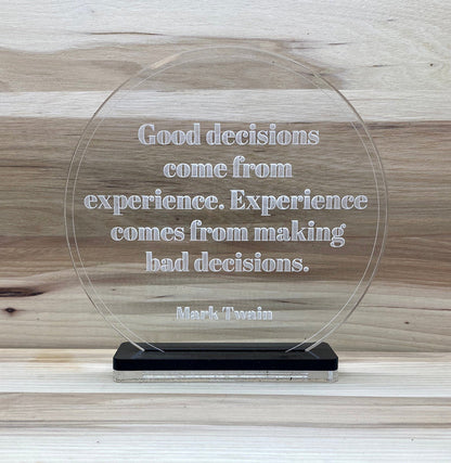Acrylic quote sign, acrylic award, customizable award, office decor