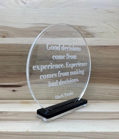 Acrylic quote sign, acrylic award, customizable award, office decor