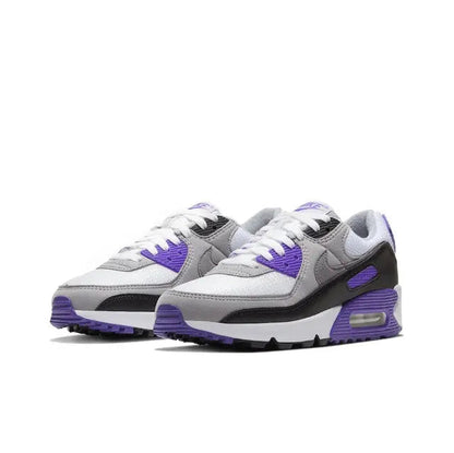 White, gray, purple and black low-top sneaker, lace-up with Air sole