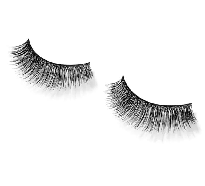 Pair of black strip false eyelashes with natural volume on a white background