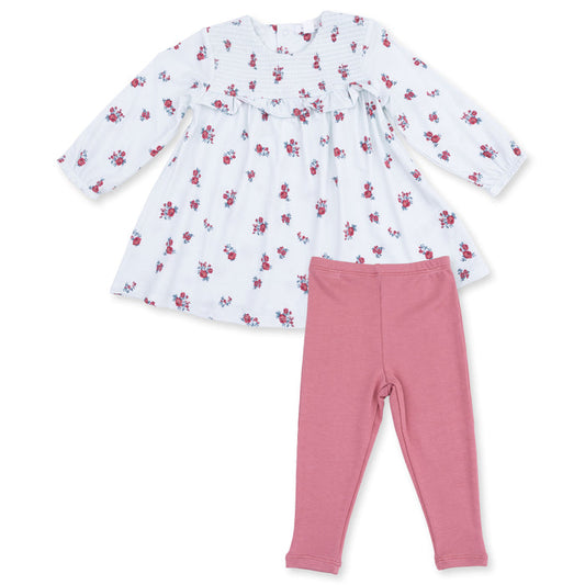 Angel Dear Alyssa Floral - Smocked Ruffle Long Sleeve Dress And Legging