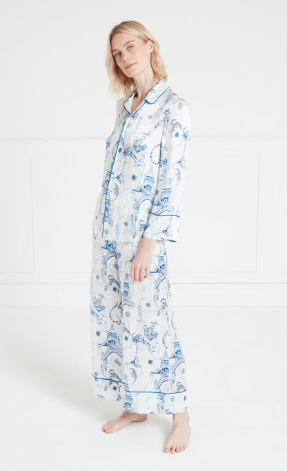 Aphrodite Long Sleeve Pyjama Top - White & Blue Euphoria