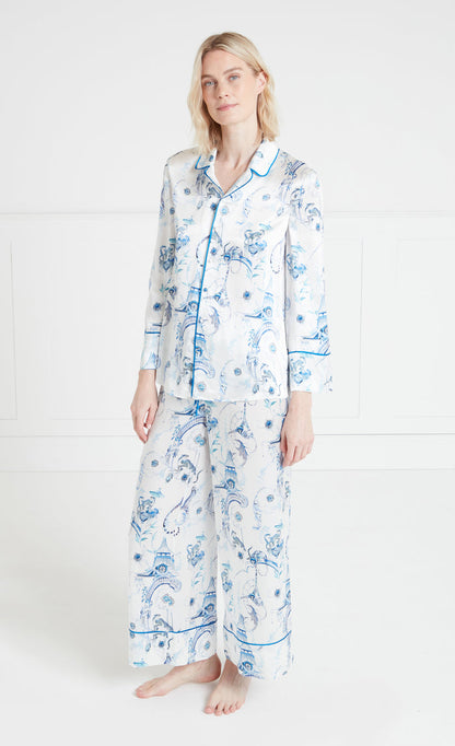 Aphrodite Long Sleeve Pyjama Top - White & Blue Euphoria