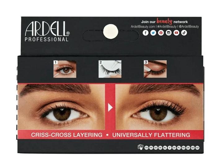Ardell Demi Wispies false eyelashes packaging, showing eyes before and after application