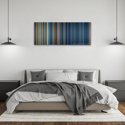 Armageddon color palette canvas above a bed, between two black pendant lamps