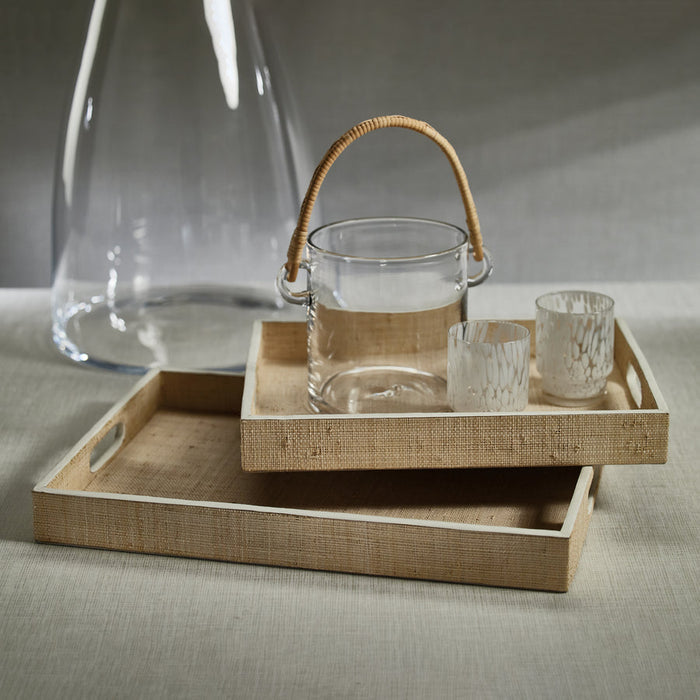 Atelier Natural Fiber Raffia Serving Tray with Leather Trim - Decorative Trays by Carlyle Avenue