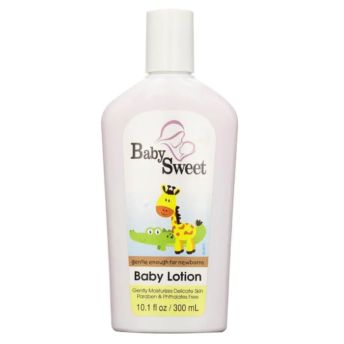 Baby Sweet baby lotion 10.1 fl oz bottle with giraffe and crocodile illustrations