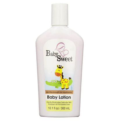 Baby Sweet baby lotion 10.1 fl oz bottle with giraffe and crocodile illustrations