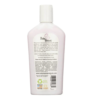 Back of Baby Sweet baby lotion bottle with ingredients and directions on label