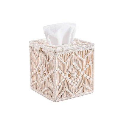 Beige Crochet Square Tissue Box Holder
