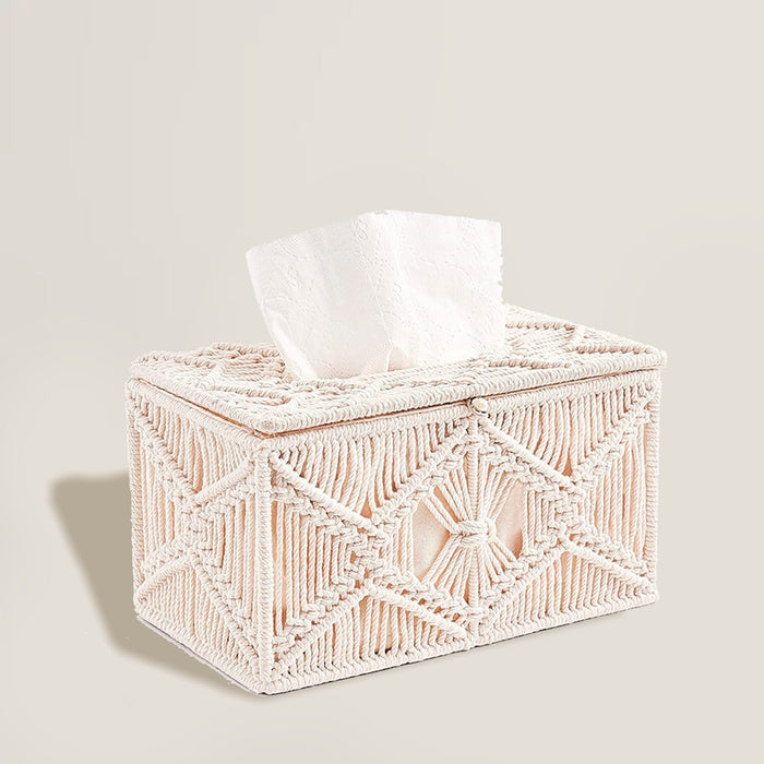 Beige Crochet Tissue Box Holder