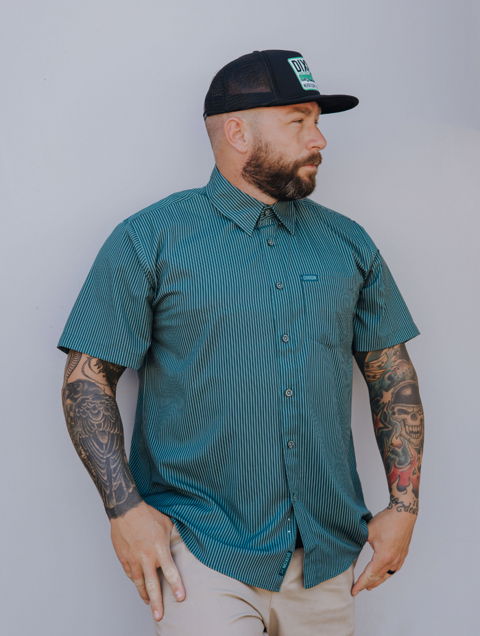 Benny Triple Stripe Short Sleeve Party Shirt -Teal