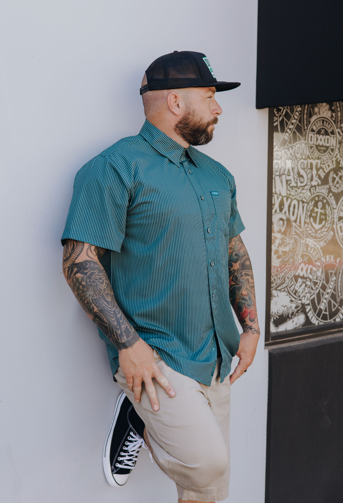 Benny Triple Stripe Short Sleeve Party Shirt -Teal