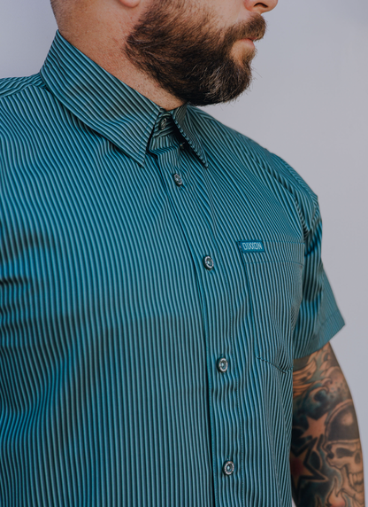 Benny Triple Stripe Short Sleeve Party Shirt -Teal