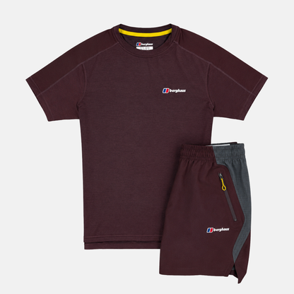 Berghaus Farndale T-Shirt / Wavertree Shorts Set - Burgundy/Grey