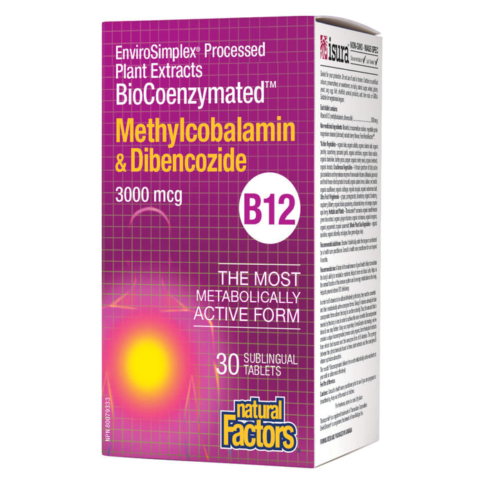Box of Natural Factors B12 Bio Coenzymated Methylcobalamin & Dibencozide 3000mcg 30 Sublingual Tablets