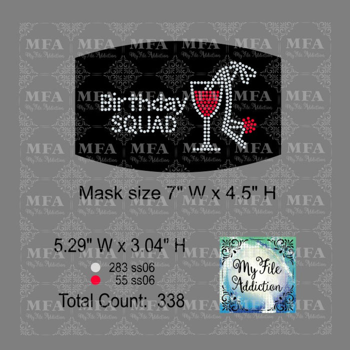 Birthday Squad Wine Small Rhinestone Digital Download File