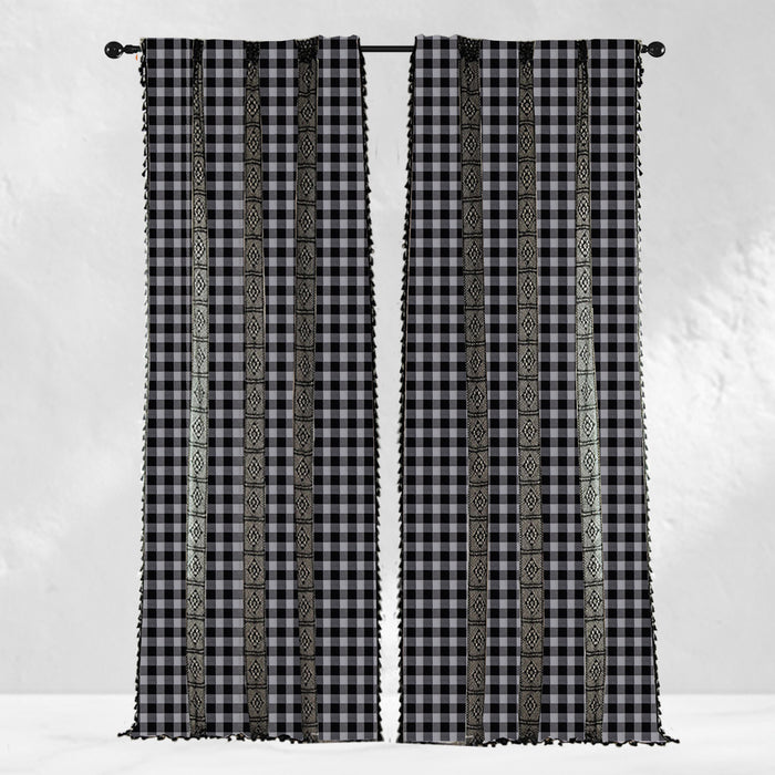 Black Gingham Plaid Crochet Curtains
