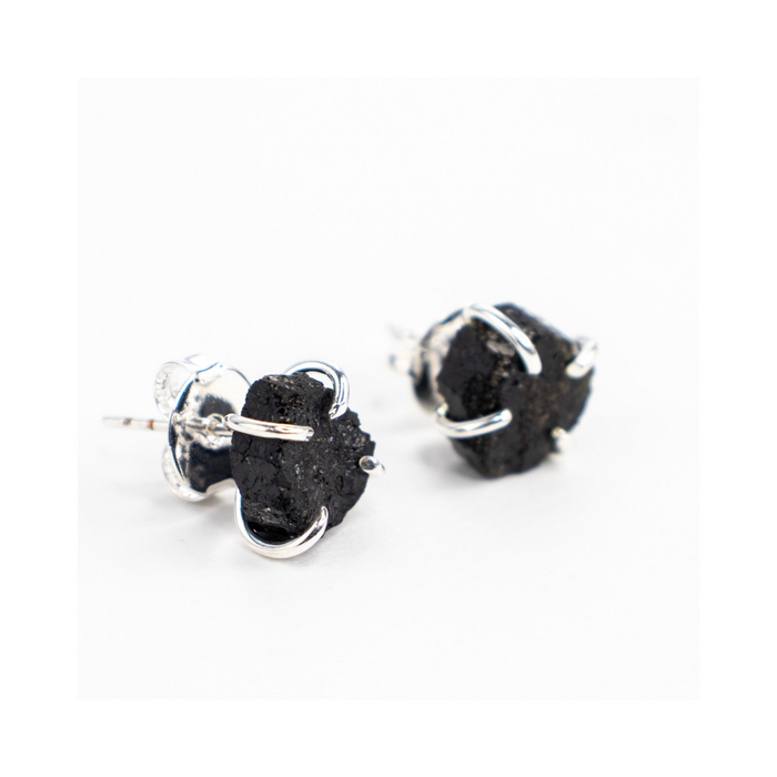 Black Tourmaline Raw Earrings