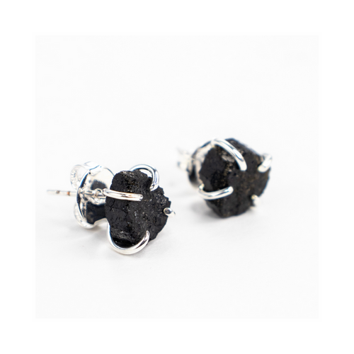 Black Tourmaline Raw Earrings