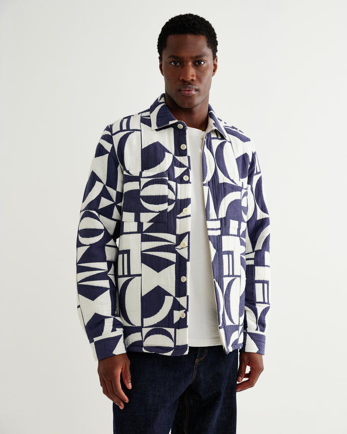 Blue Ecru Geo Block Quilt Otto Overshirt