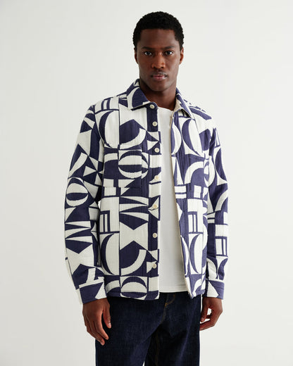Blue Ecru Geo Block Quilt Otto Overshirt